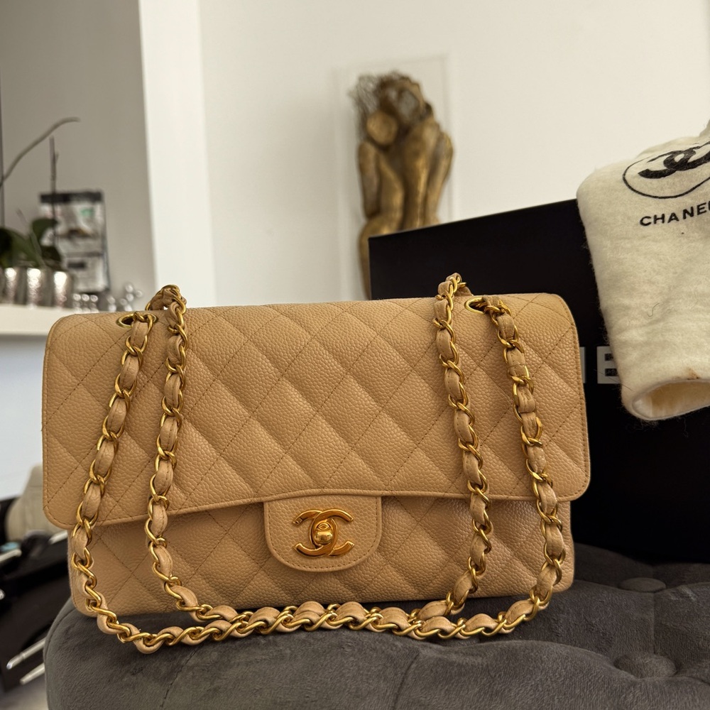 LOT 1282 24K gold plated CHANEL vintage classic double flap MEDIUM